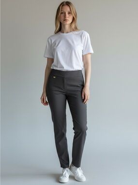 Straight Leg Ponte Pants in Charcoal - Classic Pull-On Style